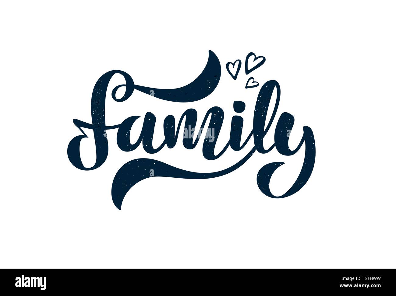 Vector Illustration mit Herzen und handschriftlichen Phrase Familie Stock Vektor