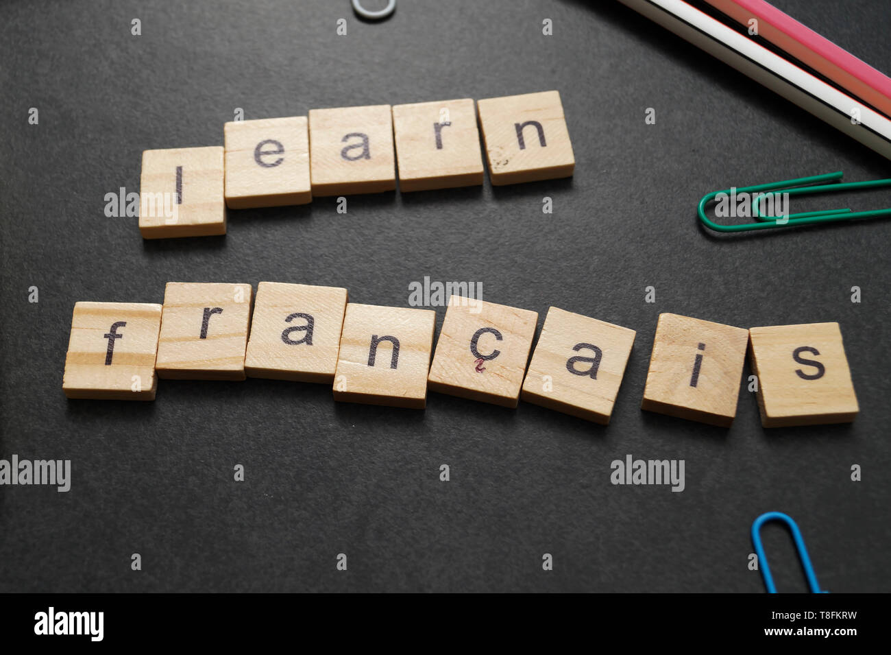 Lernen Francais Word, Französisch lernen Konzept Stockfoto