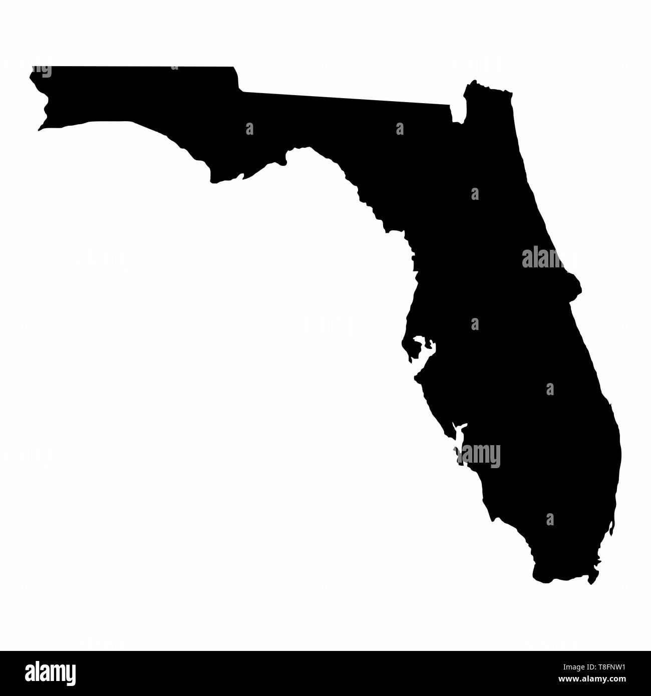 Florida Karte dunkle Silhouette auf weißem Hintergrund Stock Vektor