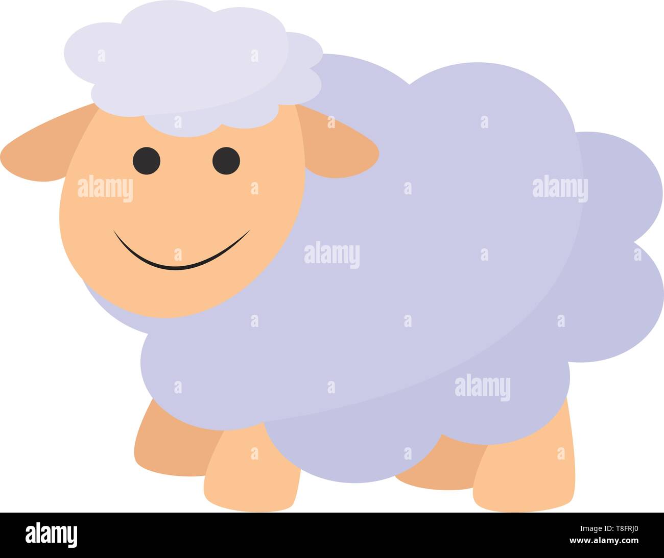 Cartoon Bild der Schafe mit flauschigen Lila wolle mit ihrer braunen Haut sieht adorable Während lächelnd Set isoliert auf weißem Hintergrund aus gesehen Stock Vektor