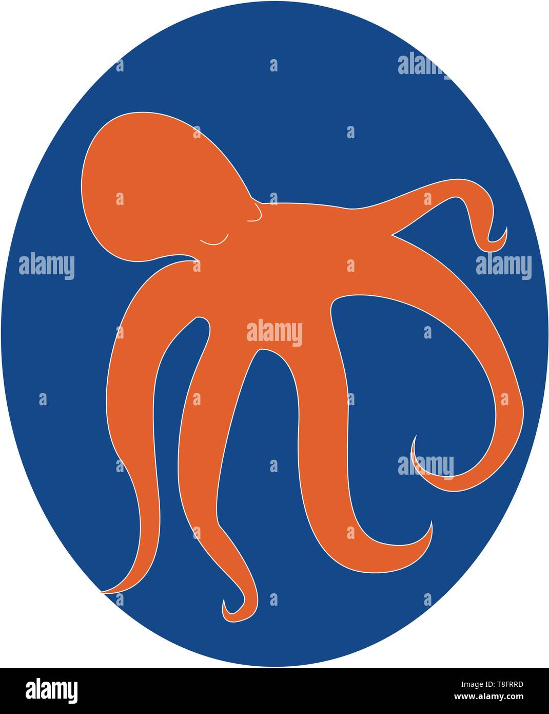 Portrait der orange Tintenfisch mit trailing Tentakel, die in der Lage ist, die die Farbe isoliert blauen Hintergrund, Vector, Farbe, Zeichnung oder Abbildung. Stock Vektor