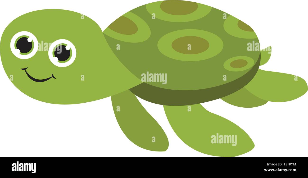 Eine Schildkröte land Reptilien, in einen schuppigen Gewölbte gelbe Schale mit runden braunen Flecken beigelegt hat zwei Augen und frei schwebenden Beinen lächelt während standin Stock Vektor
