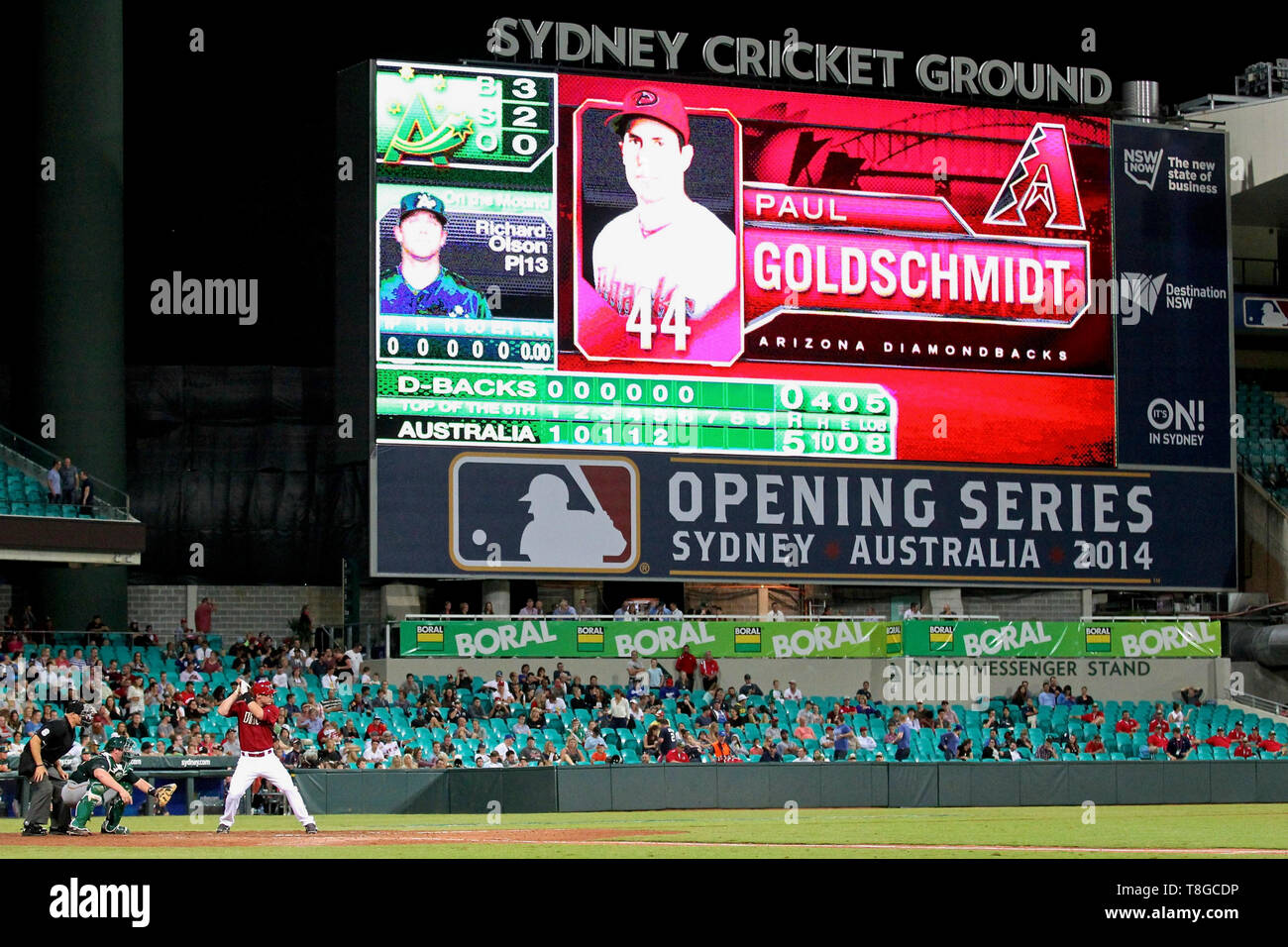 Paul Goldschmidt, MLB öffnung Reihe Team Australien 2014 v Arizona-diamantmarkierungen an der Sydney Cricket Ground, 21. März 2014. Stockfoto