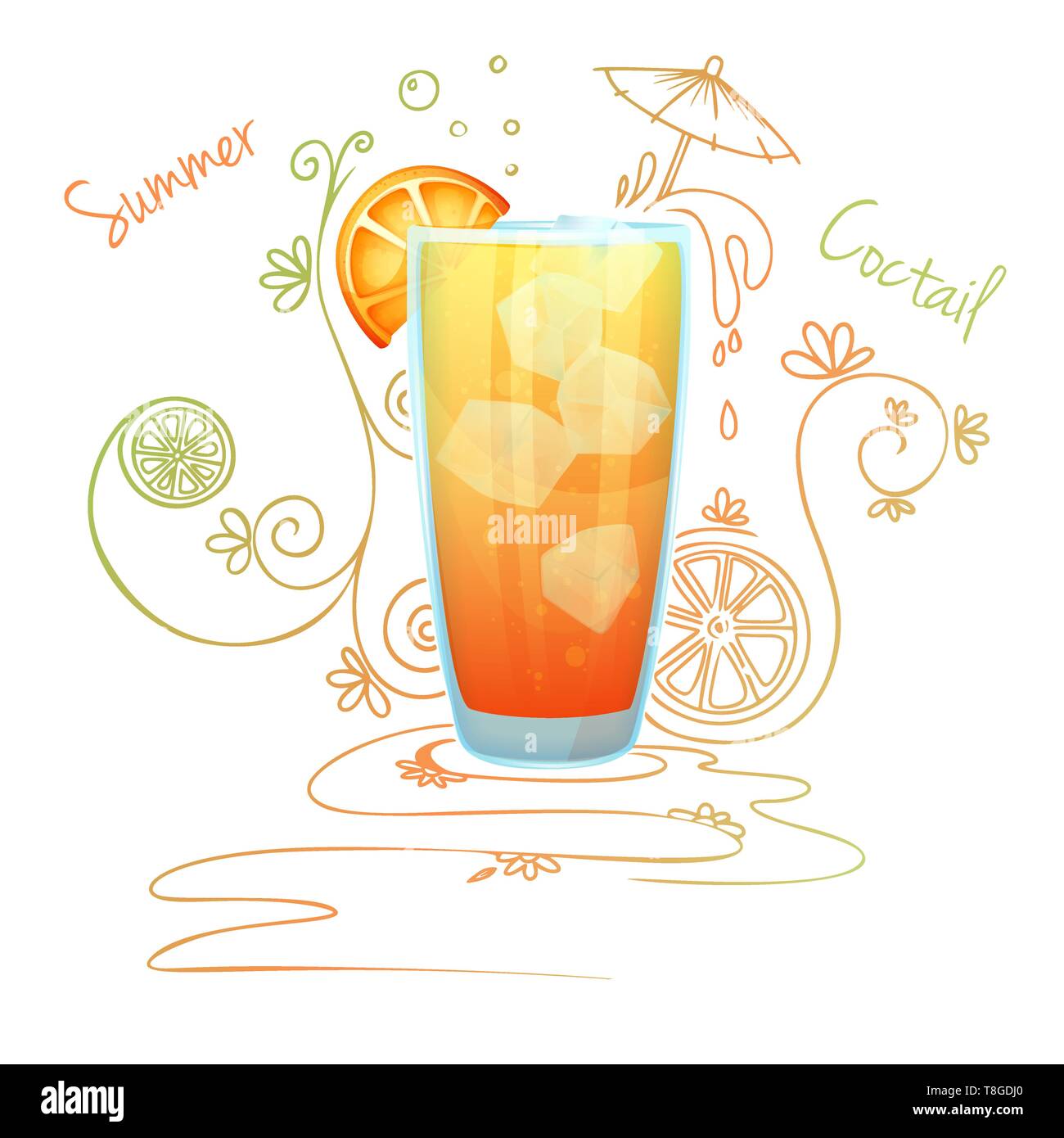 Realistische Cocktail auf einem weißen Hintergrund mit einem Doodle, Muster. Vector Illustration Stock Vektor