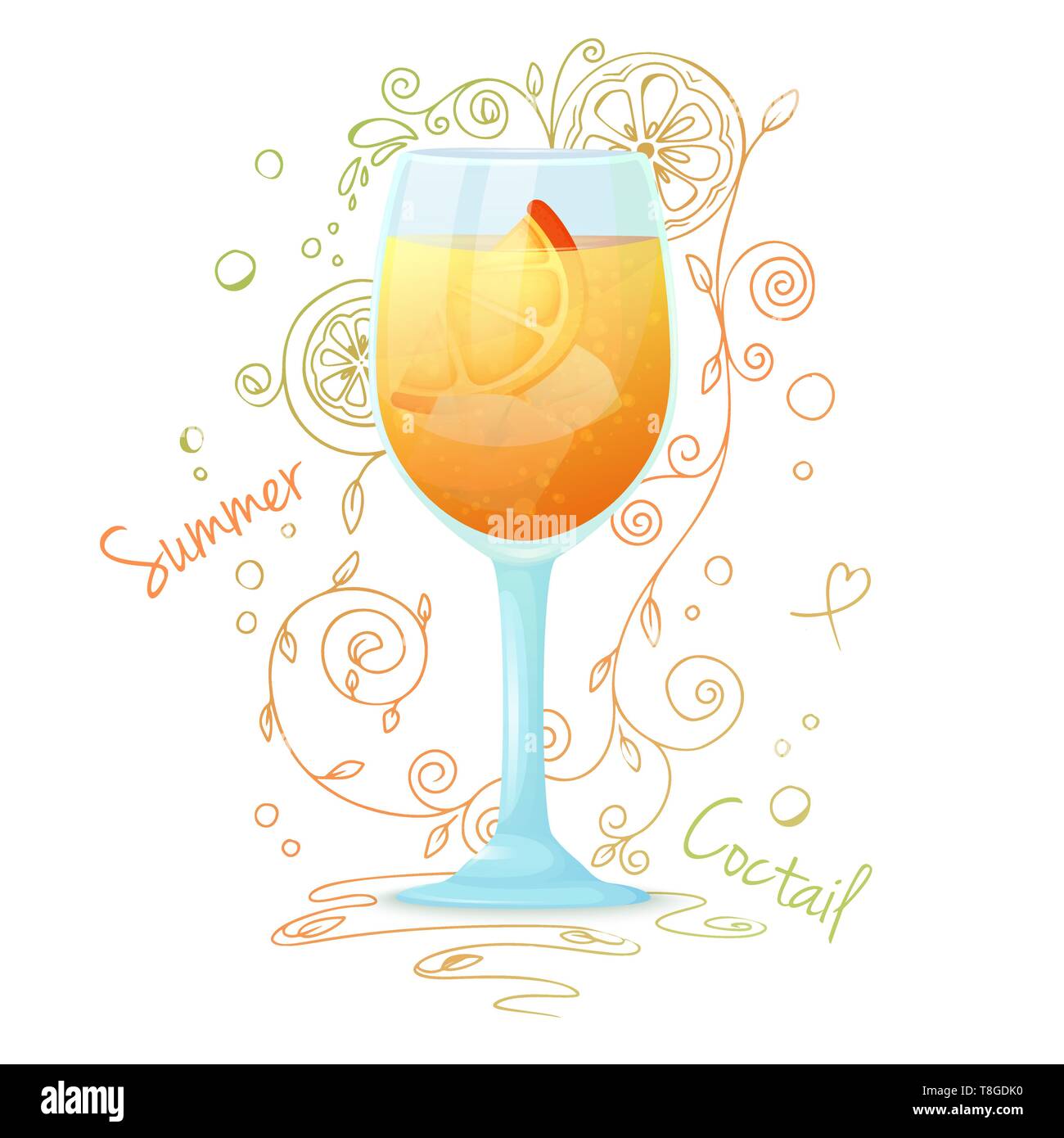 Realistische Cocktail auf einem weißen Hintergrund mit einem Doodle, Muster. Vector Illustration Stock Vektor