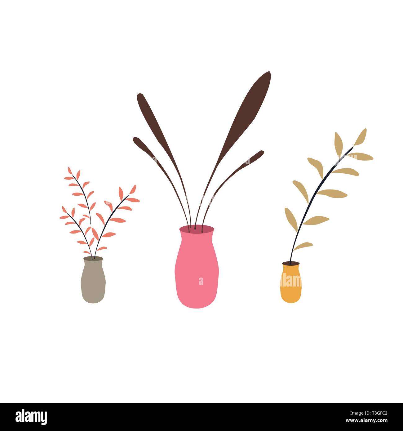 Satz von Vasen mit Pflanzen Blumen Interior Design vorlage Objekten flaches Design Stock Vektor
