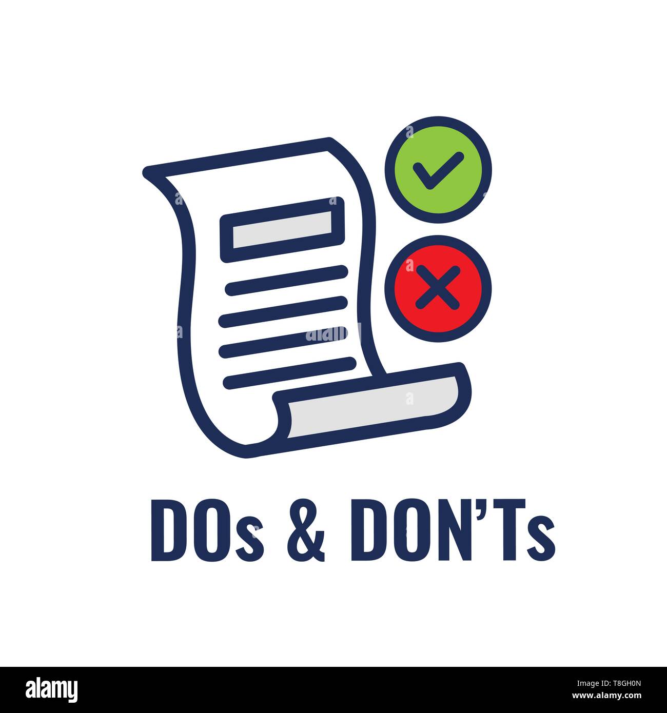 Was du tun und was du nicht tun oder Gute und Schlechte Symbole mit positiven und negativen Symbole Stock Vektor