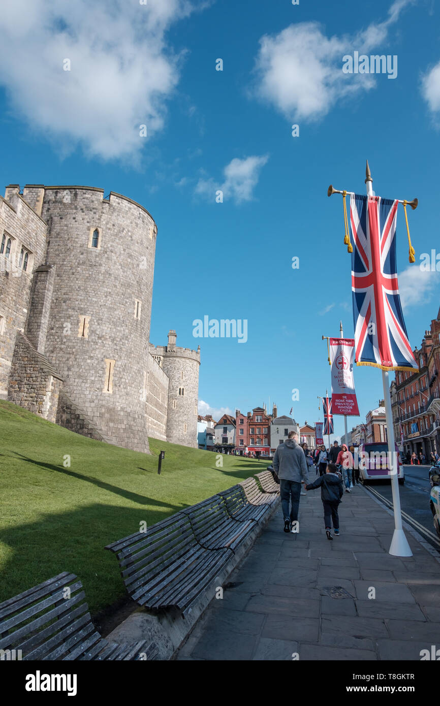 Schloss Windsor, Windsor, Berkshire, England, Vereinigtes Königreich, 4. Mai 2019. Großer Tag zu besuchen oder in den Urlaub fahren, nur vor dem Königlichen Geburt Stockfoto