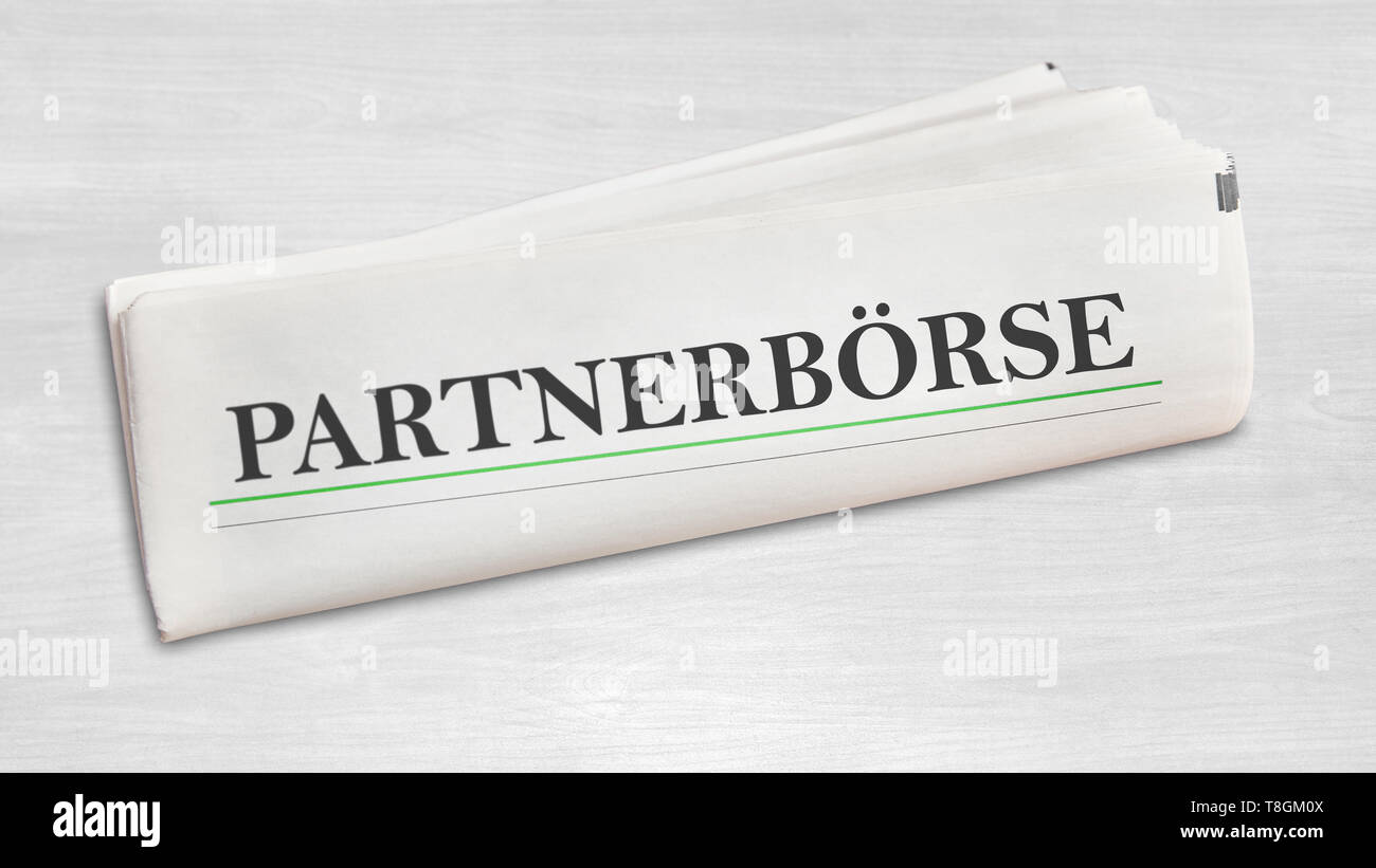 Deutsche Wort "Partnerboerse" (Partner Exchange) für Singles wie eine gedruckte Zeitung zu wissen Stockfoto