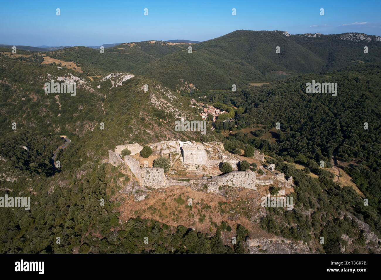 Frankreich, Aude, Termes, Katharer castel Termes, Luftaufnahme Stockfoto