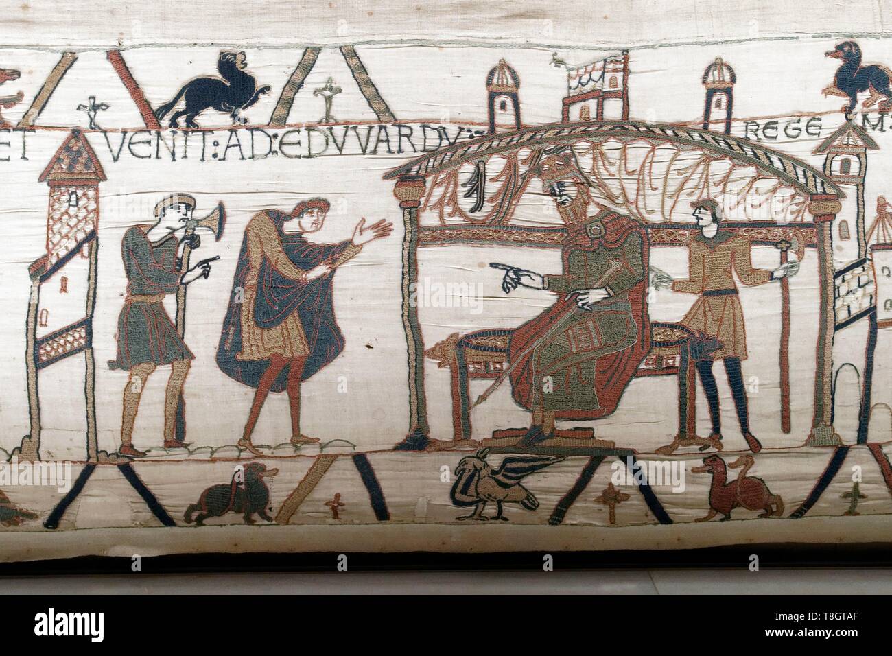 Frankreich, Calvados, Bayeux, Tapestry Museum, Teppich von Bayeux, als  Weltkulturerbe von der UNESCO, der Königin Mathilde Wandteppich erzählt die  Geschichte von England's Invasion von Wilhelm dem Eroberer Stockfotografie  - Alamy
