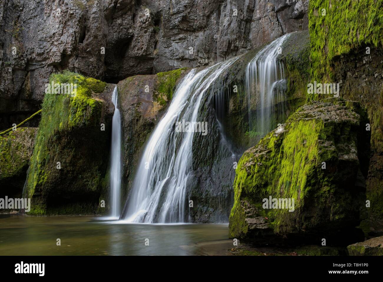 Frankreich, Jura, Le Vaudioux, Wasserfall von billaude auf dem Fluss von Lemme Stockfoto