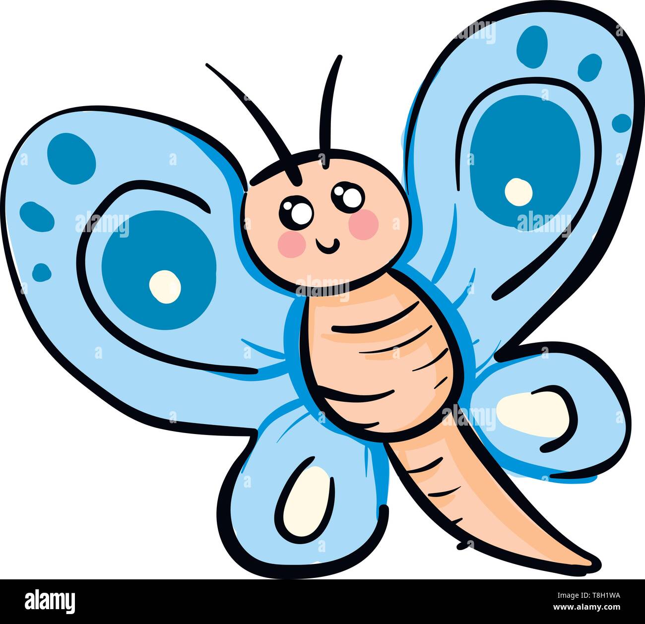 Schmetterling Charakter Hand gezeichnet Design, Illustration, Vektor auf weißem Hintergrund. Stock Vektor