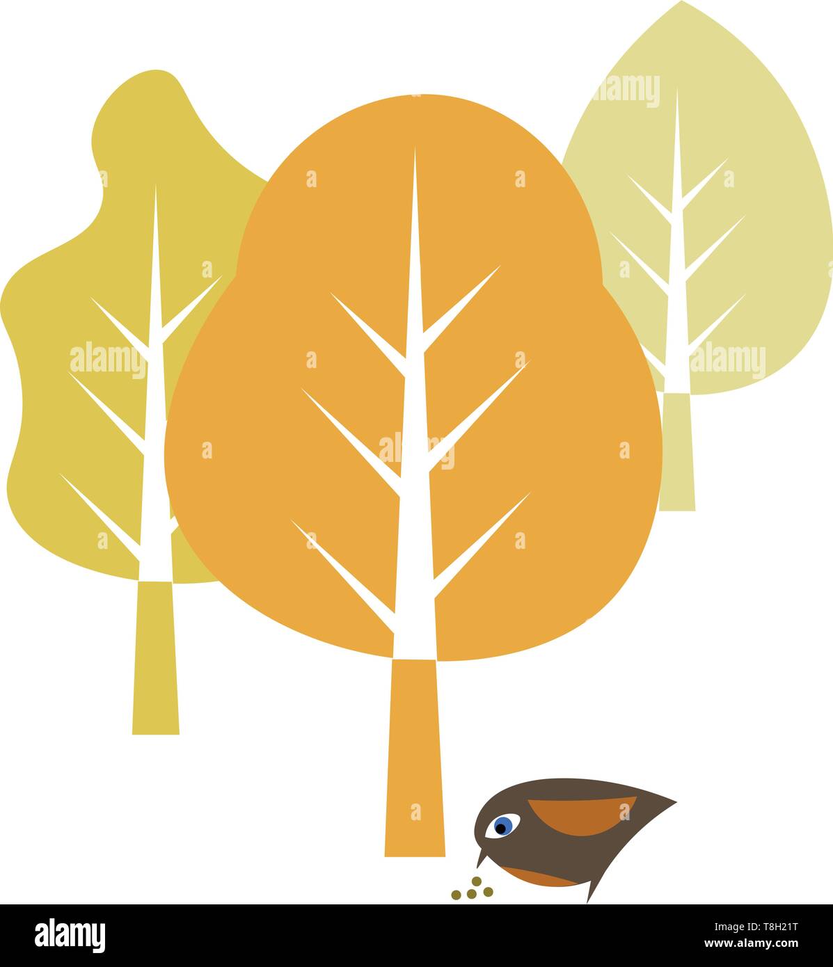 Natur mit Vogel- und Leaf-element Hand gezeichnet Design, Illustration, Vektor auf weißem Hintergrund. Stock Vektor