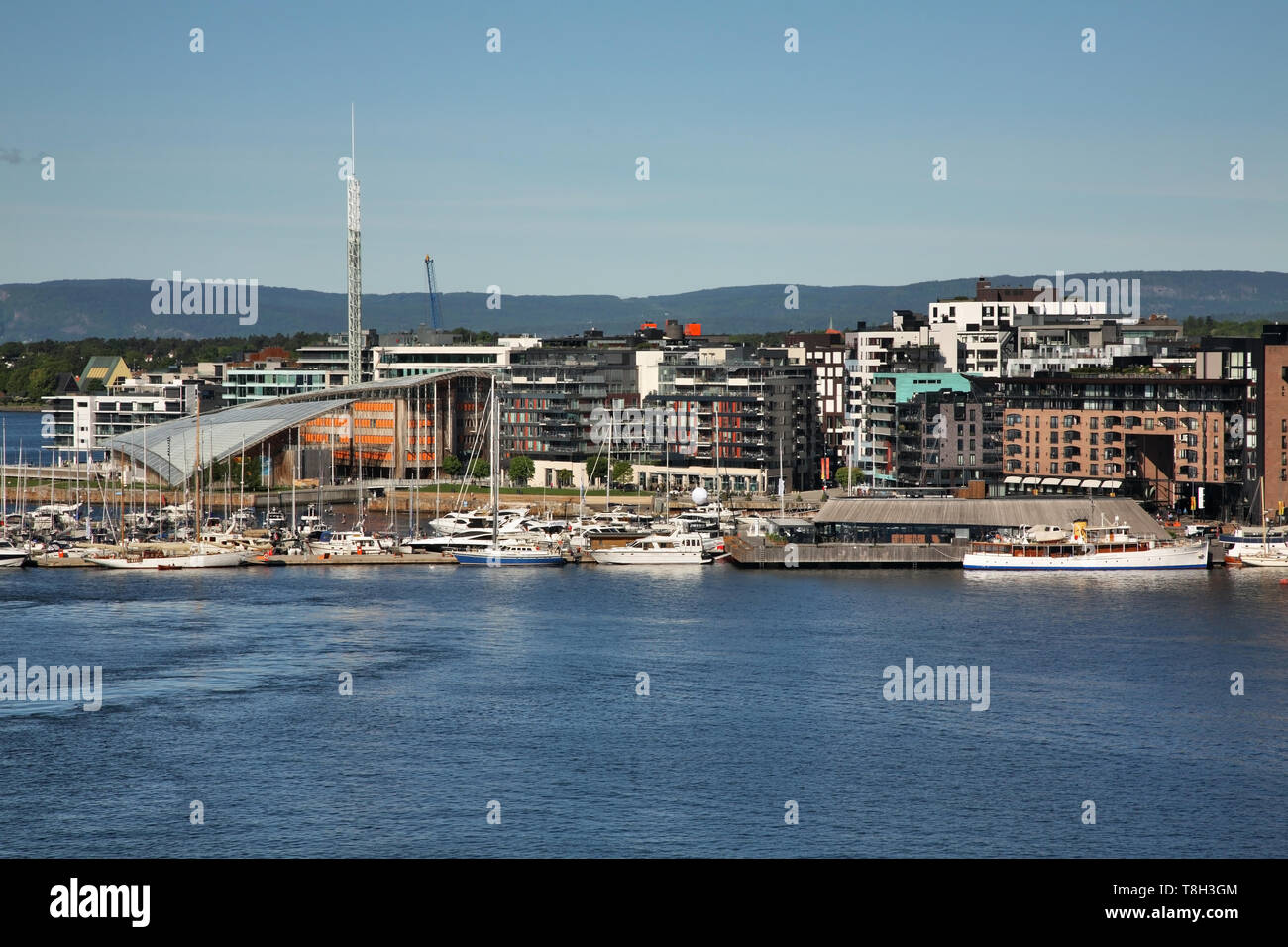 Pipervika Bucht und Viertel Aker Brygge in Oslo. Norwegen Stockfoto