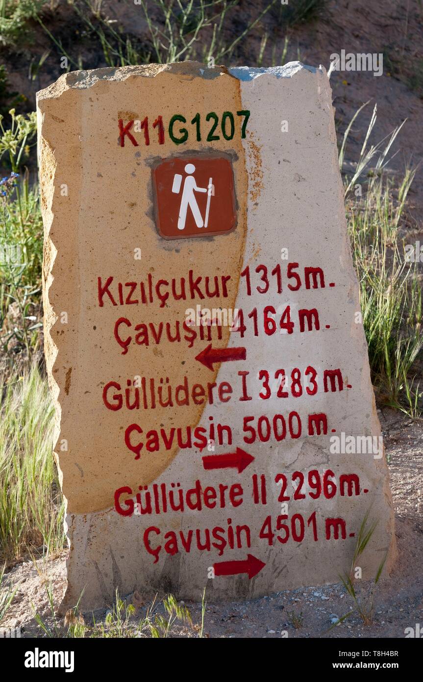 Türkei, Zentral Anatolien, Kappadokien, Weltkulturerbe der UNESCO, Wandern in die Rosa Tal, Zeichen Stockfoto