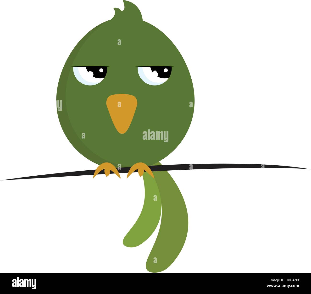 Ein kleines süsses Vogel in grüner Farbe, die sehr wütend ist, Vector, Farbe, Zeichnung oder Abbildung. Stock Vektor