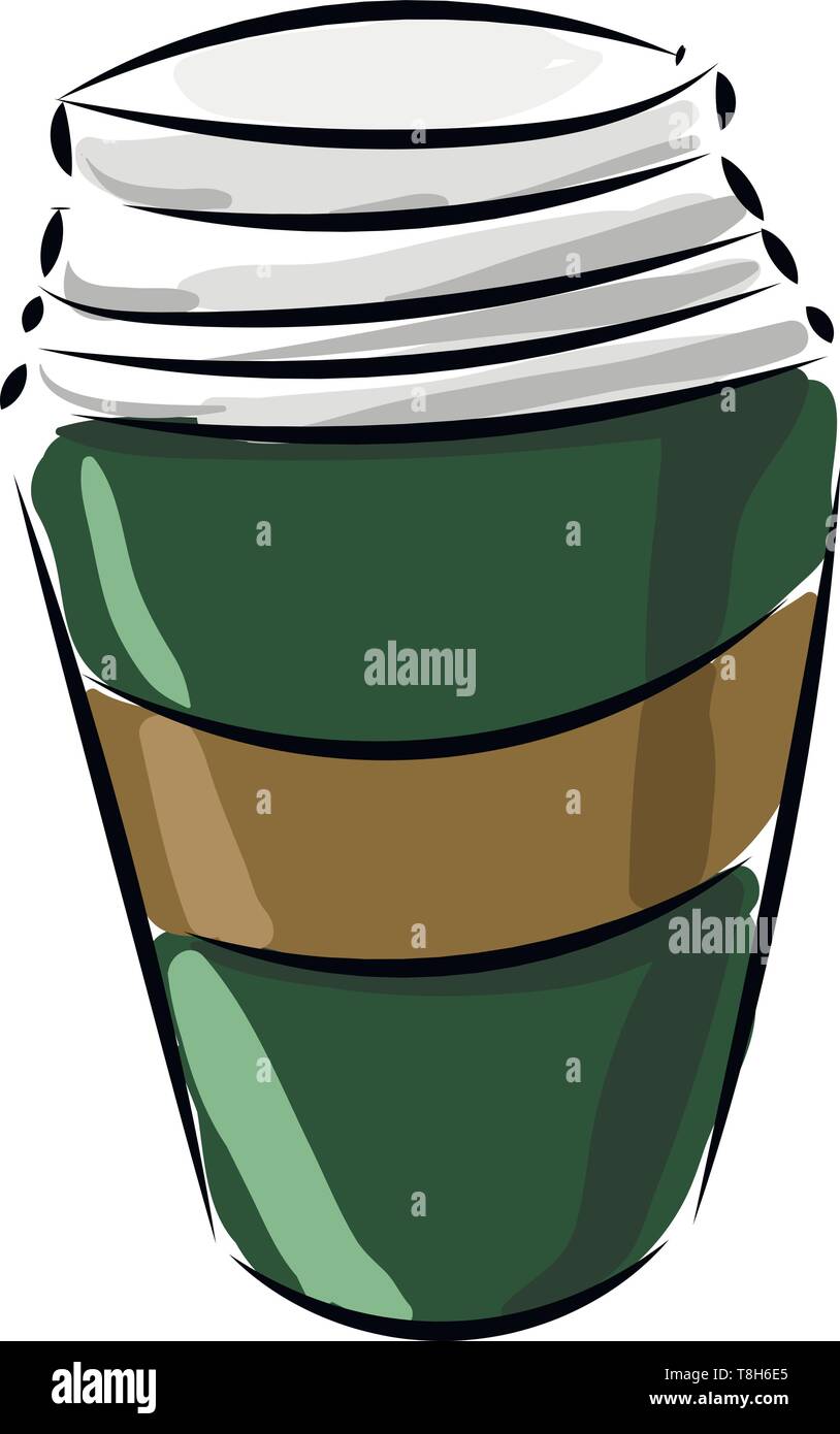 Maschine Kaffee in einer grünen Kunststoffbehälter, der geschlossen ist, Vector, Farbe, Zeichnung oder Abbildung. Stock Vektor