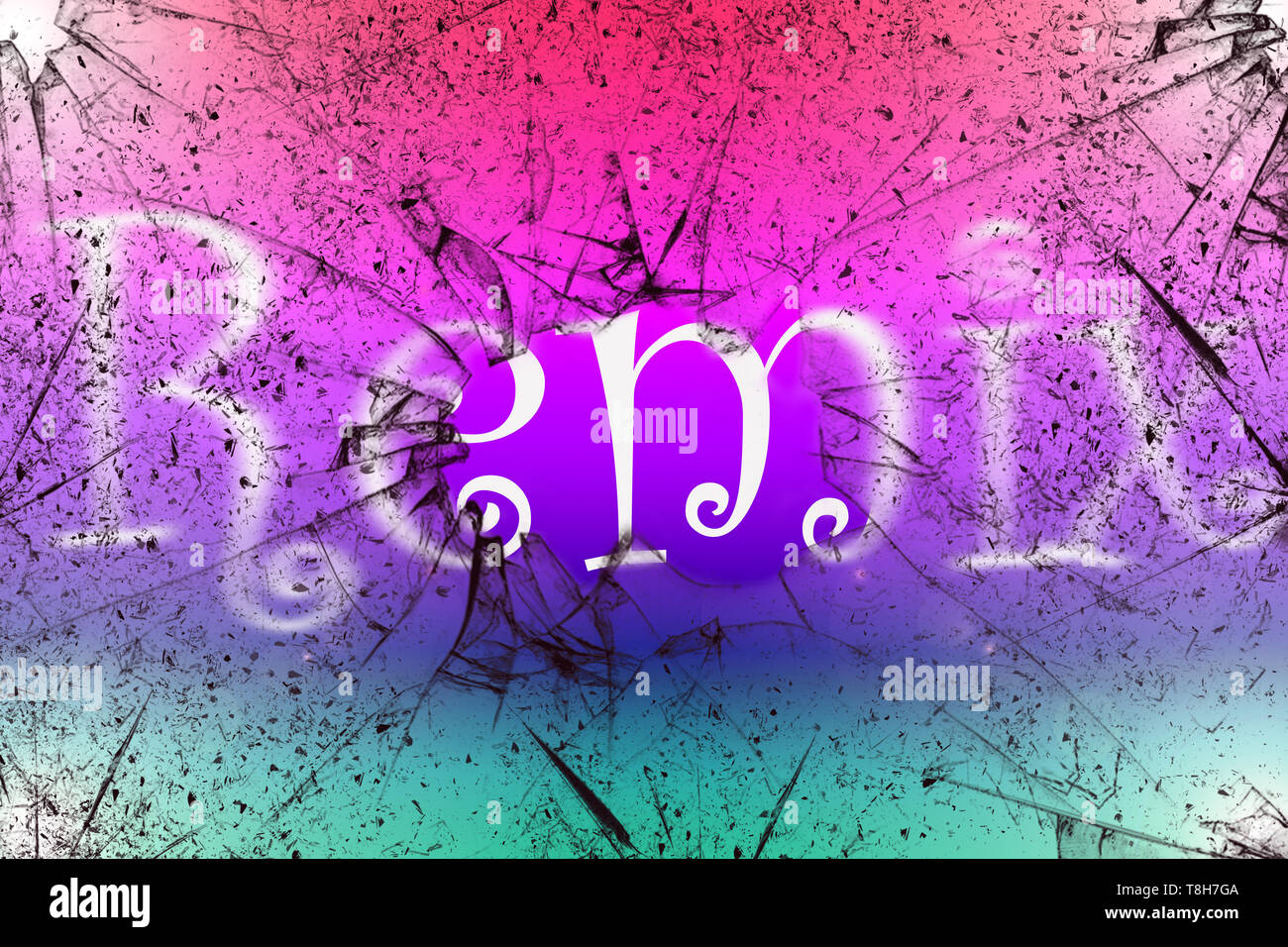 Remix Konzept mit remix Wort hinter das zerbrochene Glas mit farbigen Hintergrund Stockfoto