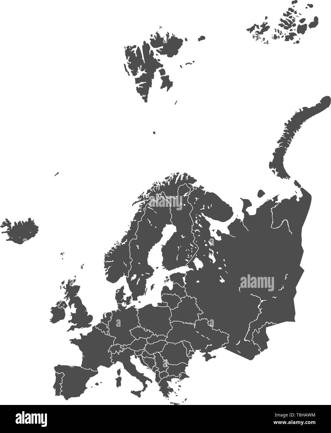 Detaillierte Europa Karte Vektor grau Stock Vektor