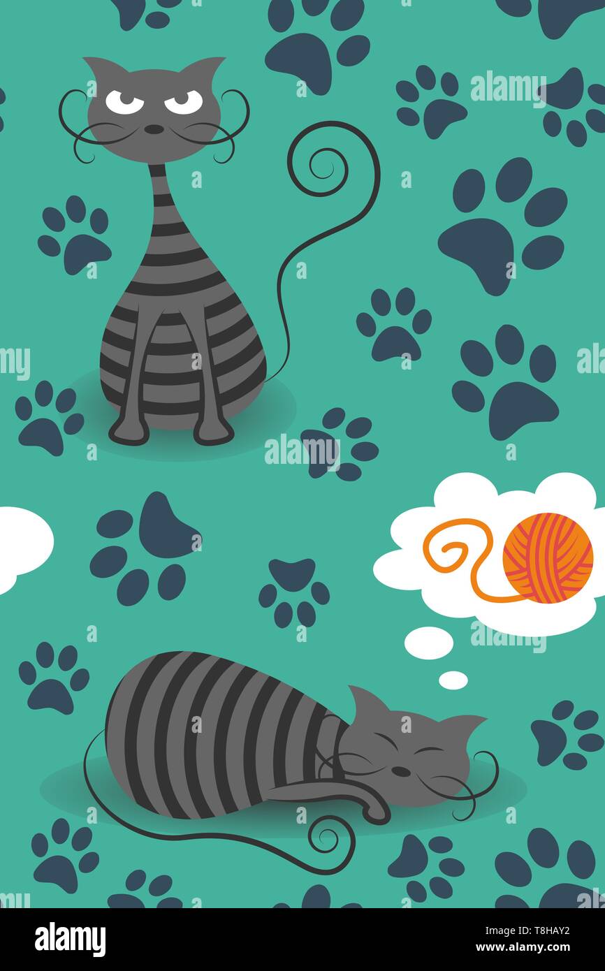 Katzen nahtlose Vektor Muster Hintergrund Stock Vektor