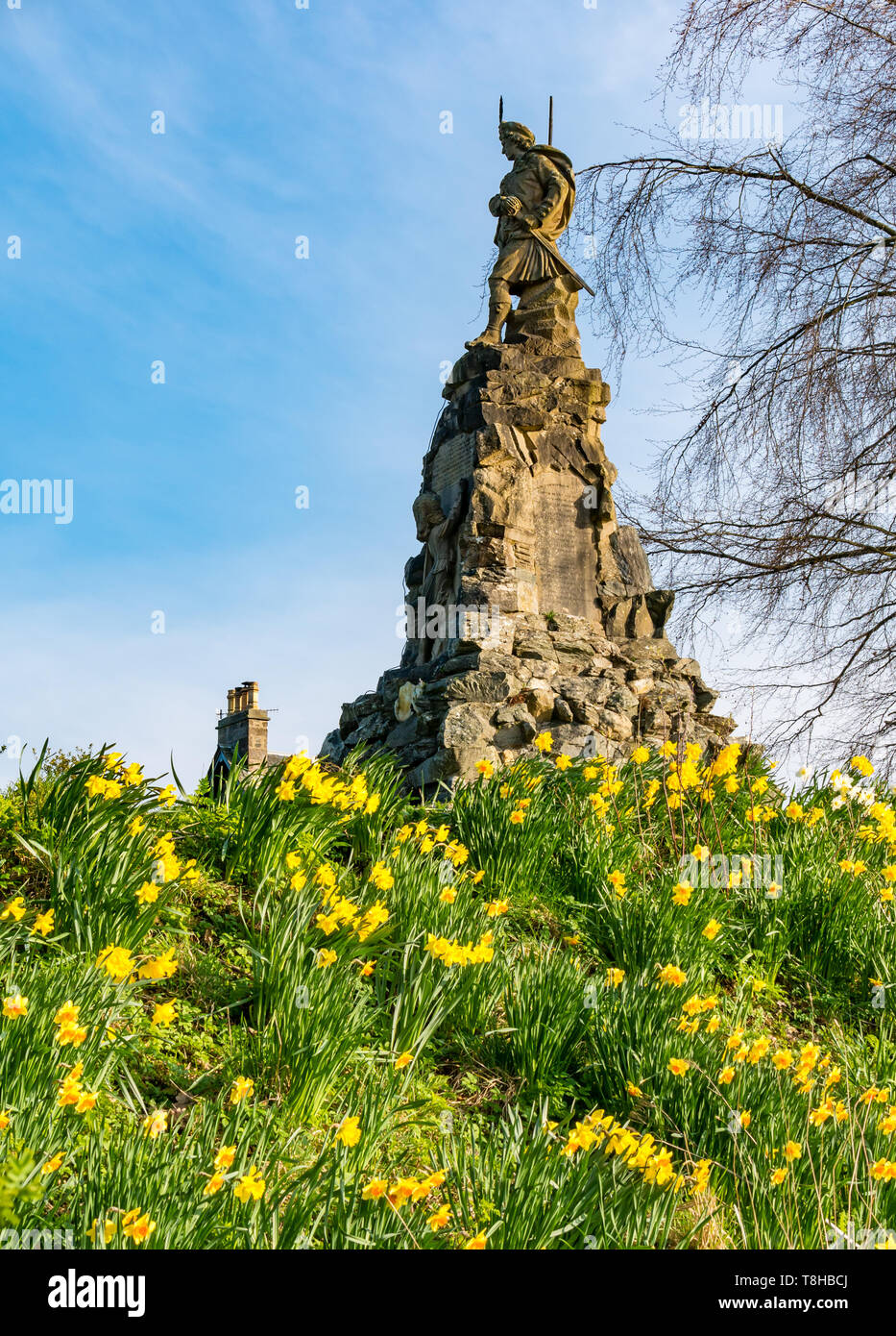 Black Watch Regiment Denkmal mit Statue der Farquhar Shaw Statue, Aberfeldy, Perthshire, Schottland, Großbritannien Stockfoto