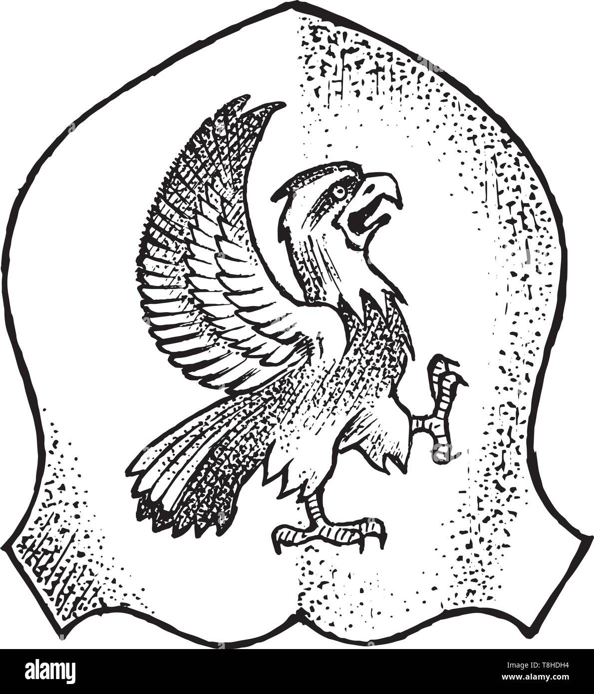 Tier für Heraldik im Vintage Style. Gravierte Wappen mit Adler Vogel, Fabelwesen. Mittelalterliche Embleme und das Logo der Fantasy Königreich. Stock Vektor