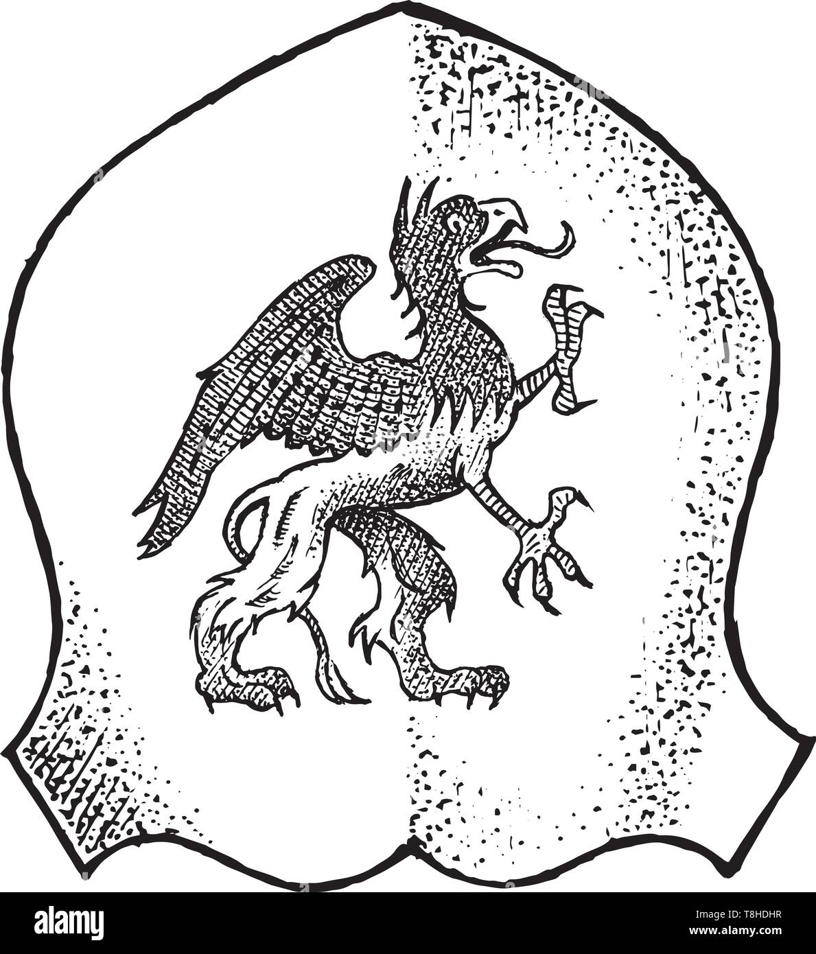 Tier für Heraldik im Vintage Style. Gravierte Wappen mit Fabelwesen. Mittelalterliche Embleme und das Logo der Fantasy Königreich. Stock Vektor