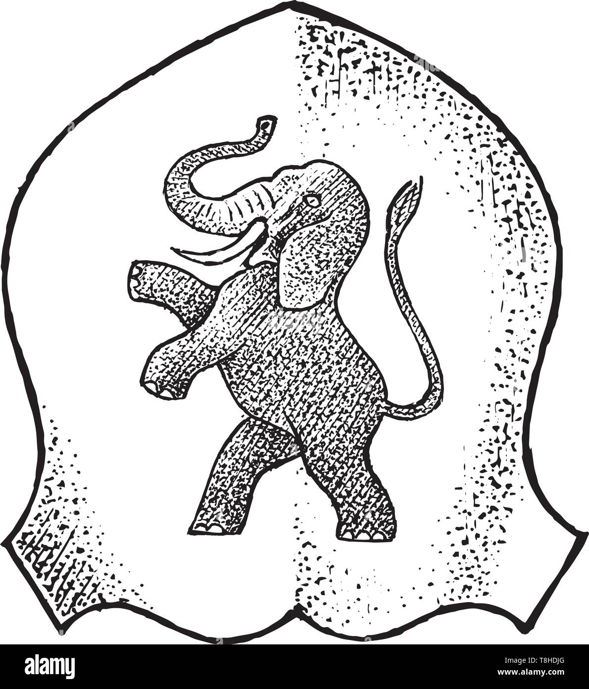 Tier für Heraldik im Vintage Style. Gravierte Wappen mit Elefanten. Mittelalterliche Embleme und das Logo der Fantasy Königreich. Stock Vektor