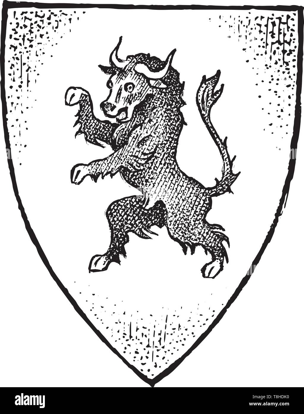 Tier für Heraldik im Vintage Style. Gravierte Wappen mit Bull. Mittelalterliche Embleme und das Logo der Fantasy Königreich. Stock Vektor