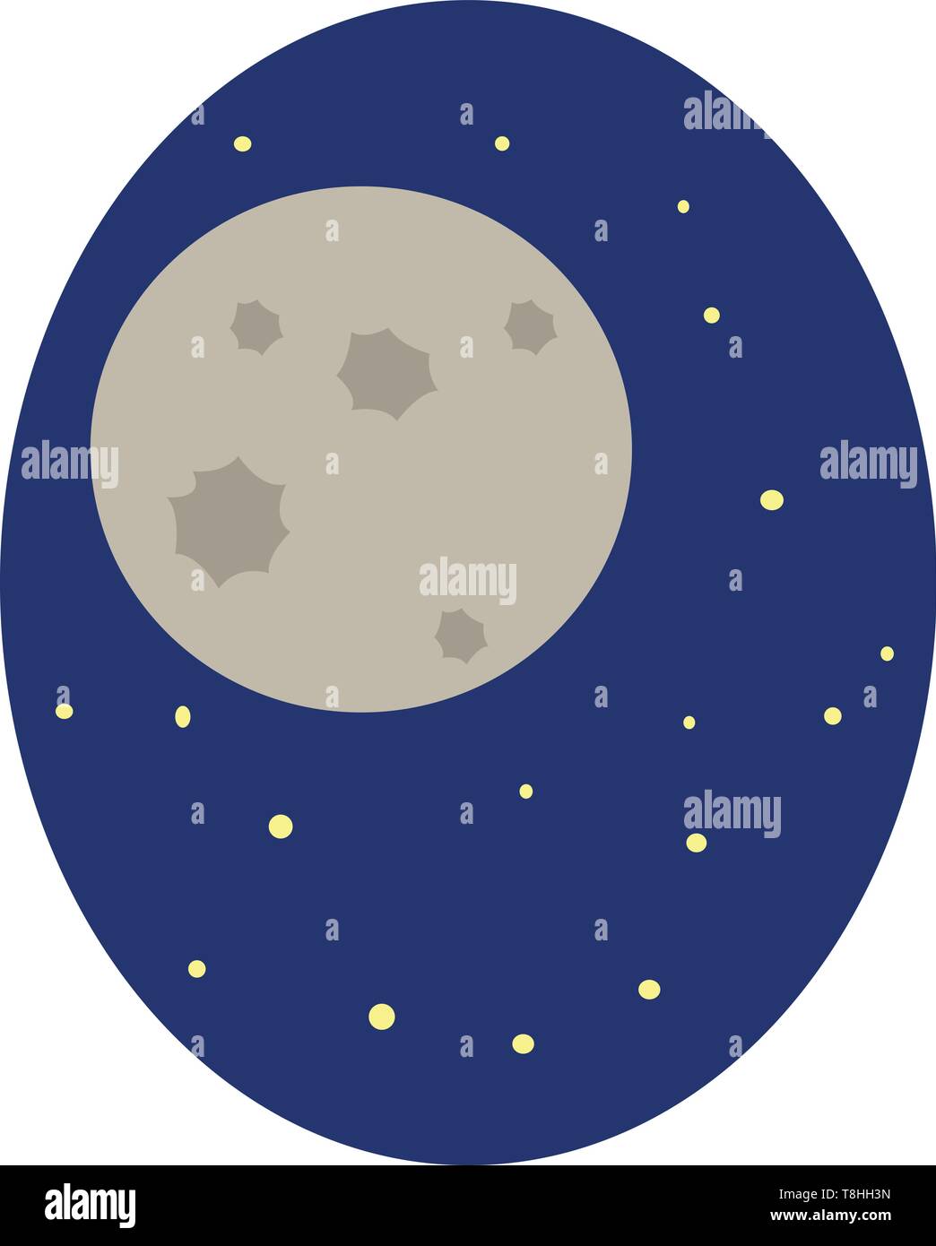 Eine Abbildung des Mondes mit gelben Sternen in den dunkelblauen Nachthimmel, Vector, Farbe, Zeichnung oder Abbildung. Stock Vektor