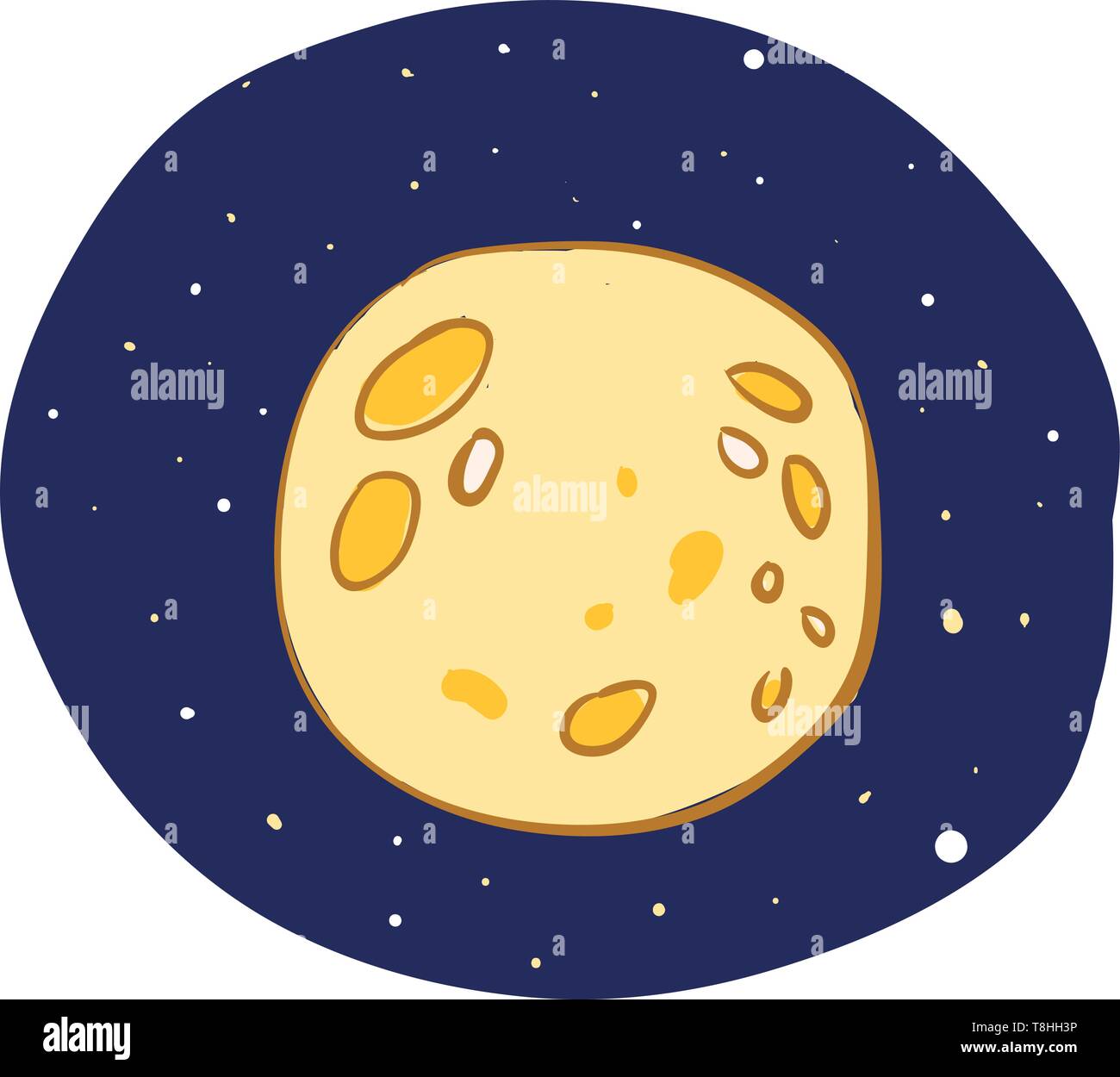 Ein Beispiel für eine gelbliche Mond am Nachthimmel mit Sternen, Vector, Farbe, Zeichnung oder Abbildung. Stock Vektor