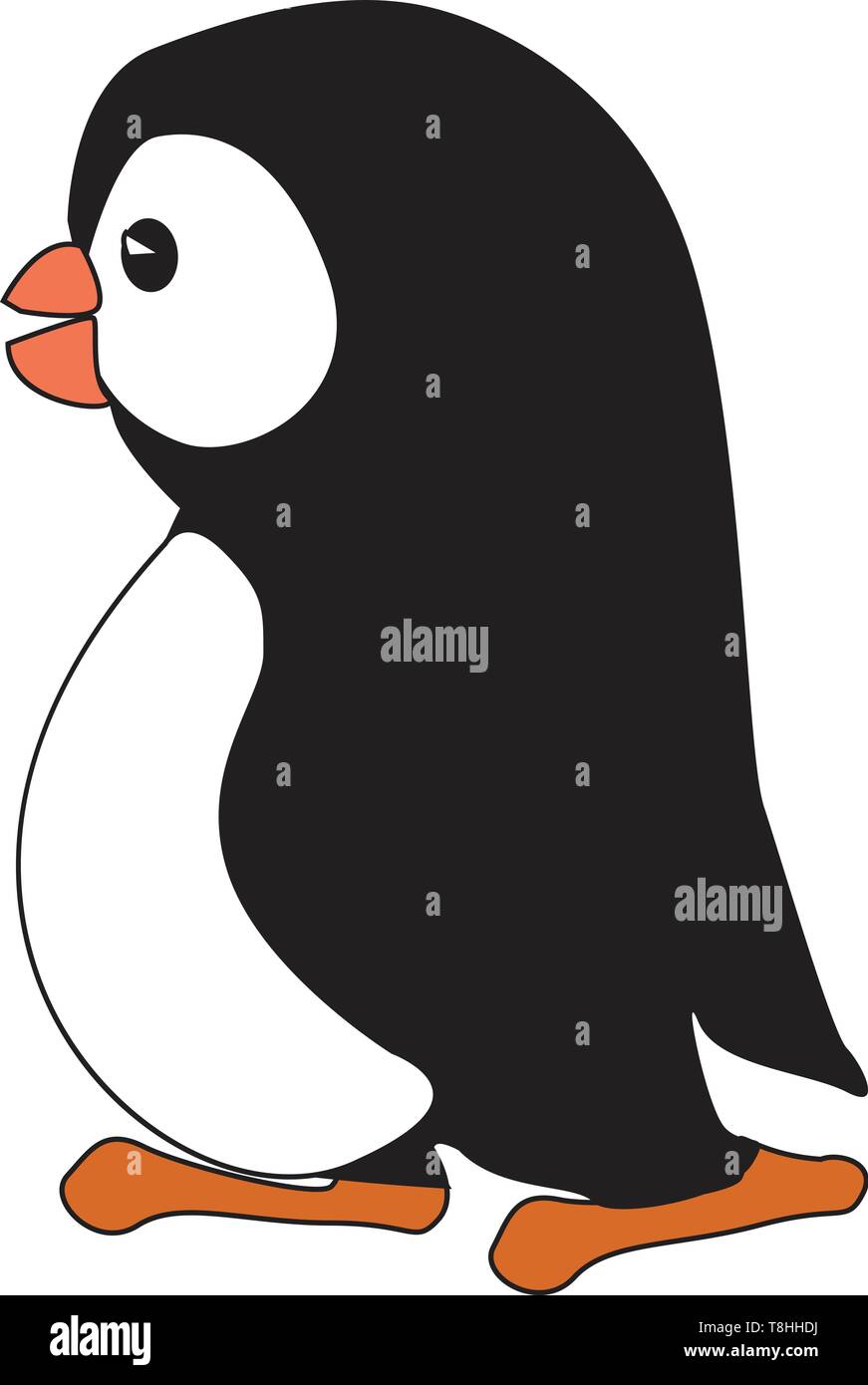 Einen süßen kleinen Pinguin mit Big Orange Füße und einen orangefarbenen Schnabel, Vector, Farbe, Zeichnung oder Abbildung. Stock Vektor