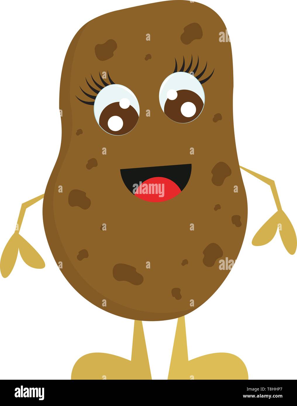 Eine braune lächelnd Kartoffel mit langen Armen, Vector, Farbe, Zeichnung oder Abbildung. Stock Vektor
