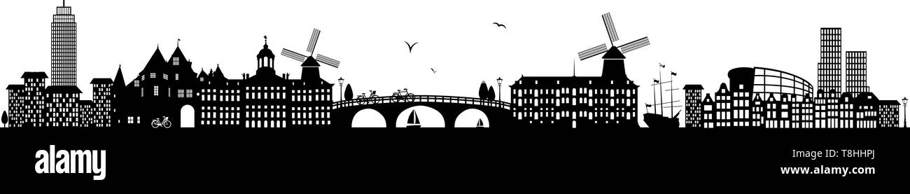 Amsterdam skyline Schwarz Stock Vektor