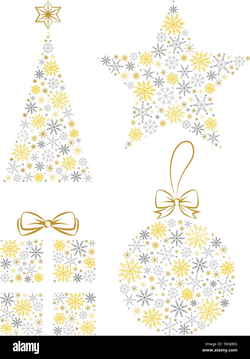 Weihnachten Symbole aus Schneeflocken und Sterne geformt Stock Vektor