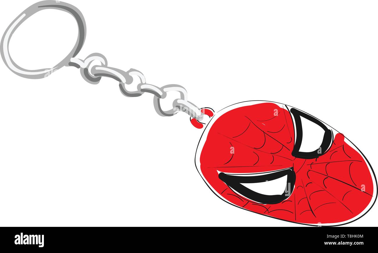 Clipart ein rot-farbigen Spider Man Schlüsselanhänger mit Emaille einseitige Bohrungen und einen silbernen Ring cycle, dem Auto oder dem Fahrrad, Vektor, der Farbe der Zeichnung o zu halten Stock Vektor