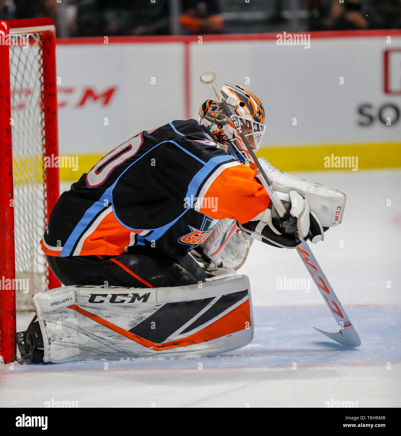 San Diego, Kalifornien, USA. 8. Mai, 2019. Jeff Glass (30) von San Diego Möwen während der bakersfield Condors vs San Diego Möwen AHL Spiel bei pechanga Bereich San Diego in San Diego, Kalifornien. Michael Cazares/Cal Sport Media/Alamy leben Nachrichten Stockfoto