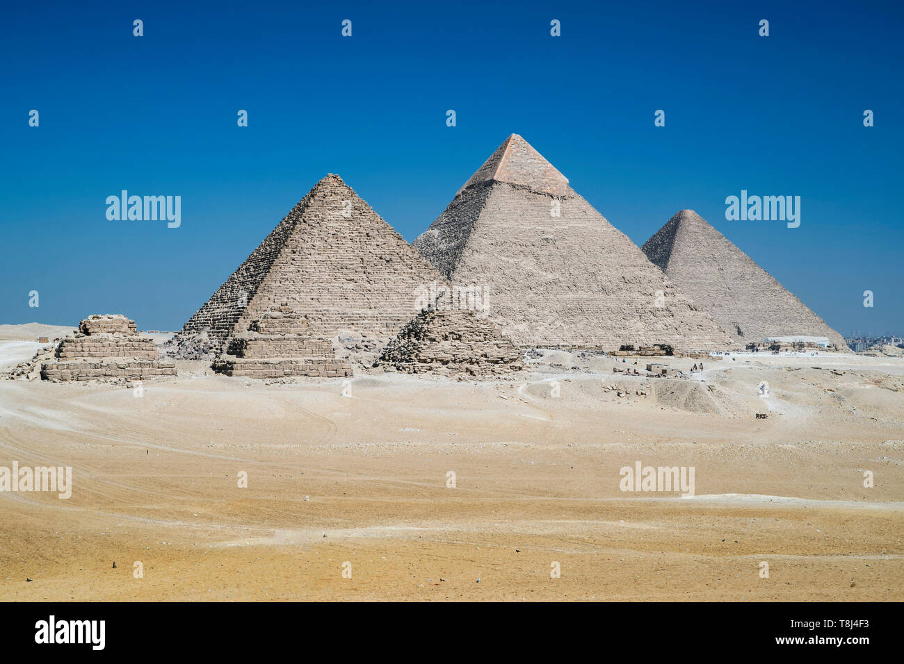 Pyramide von Gizeh Komplex in der Nähe von Kairo, Ägypten Stockfoto