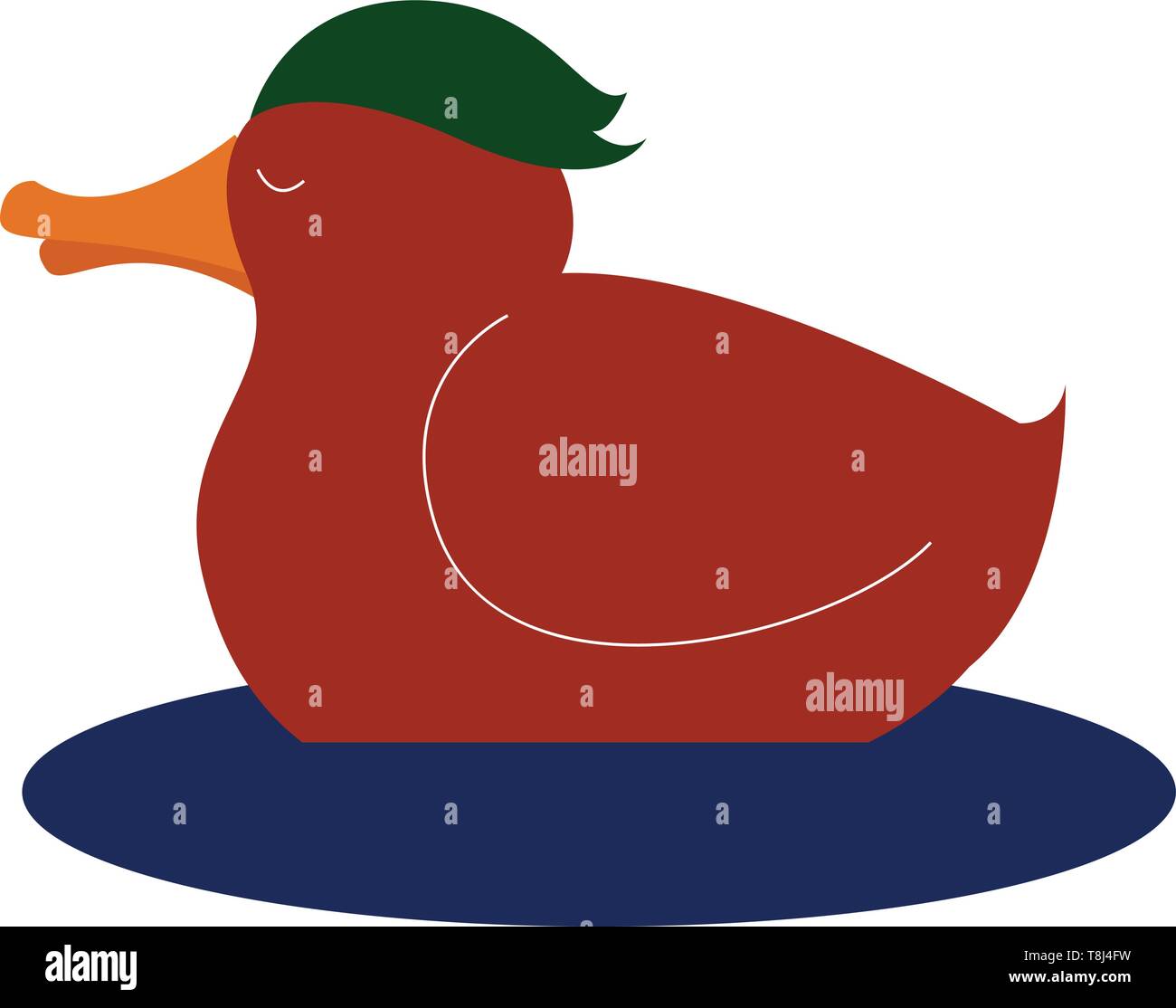 Eine niedliche Ente auf dem Wasser in der Farbe Orange mit langen gelben Schnabel, Vector, Farbe, Zeichnung oder Abbildung. Stock Vektor
