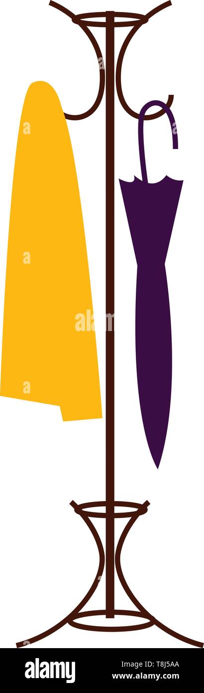 Ein Kleid Kleiderbügel mit gelben Handtuch und ein lila umberalla, Vector, Farbe, Zeichnung oder Abbildung. Stock Vektor