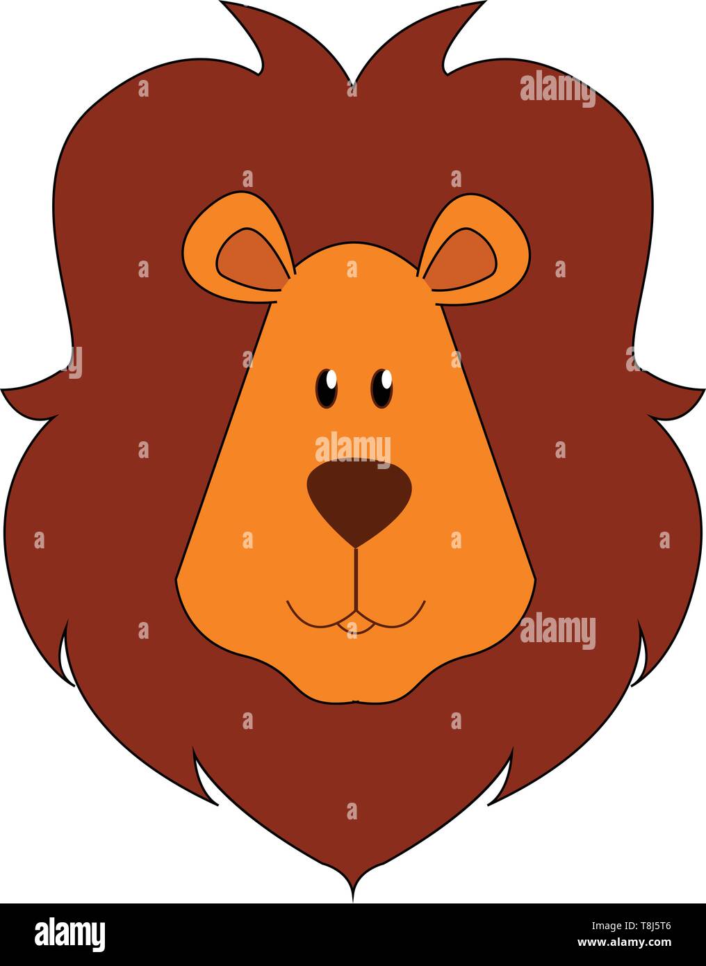 Die Fläche eines braunen Lion mit einem kurzen, abgerundeten Kopf, oval geformte Ohren und dunkel-braune Mähne über den Kopf und mit den Augen gerollt mächtigen aussieht, vecto Stock Vektor