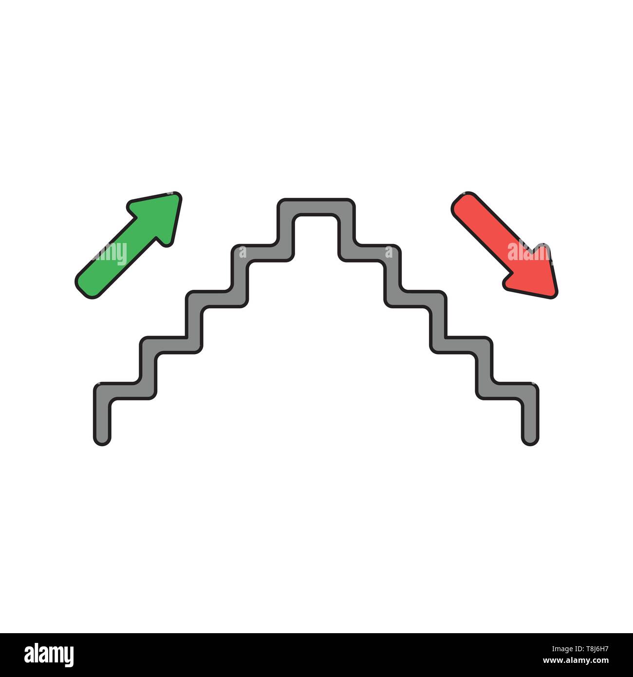 Vektor icon Konzept der graue Treppe mit nach oben und unten zeigenden Pfeile. Schwarzen umrissen und gefärbt. Stock Vektor