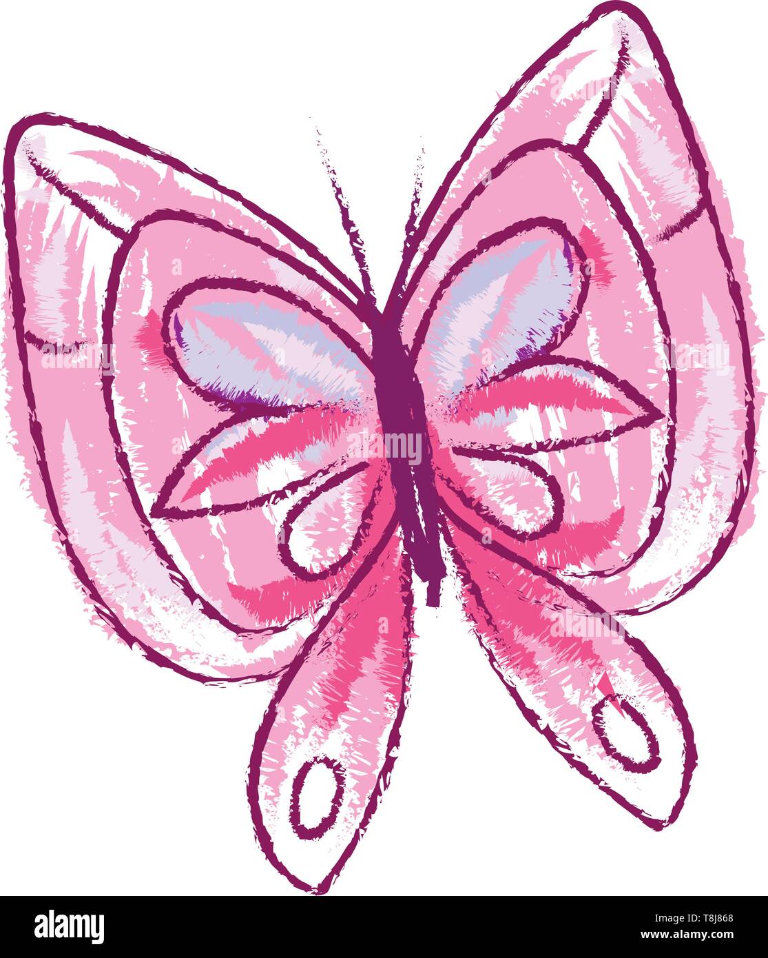 Ein Schmetterling mit zwei Paaren von großen, in der Regel hell rosa gefärbten Flügel mit mikroskopischen Skalen von verschiedenen Mustern, Vector, Farbe drawin Stock Vektor
