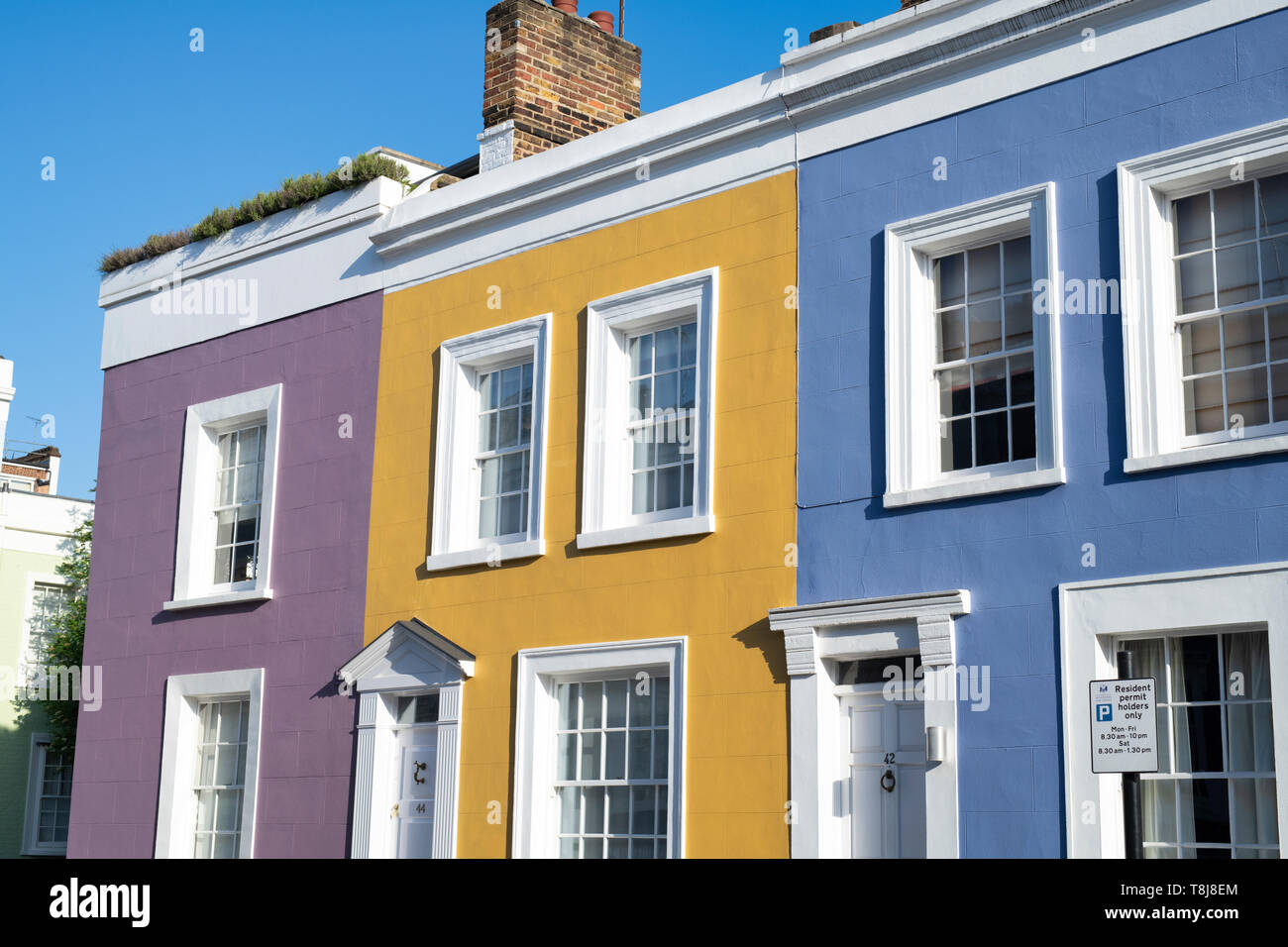 Bunte Häuser, Hillgate Hotel, Holland Park, Notting Hill, London, England Stockfoto