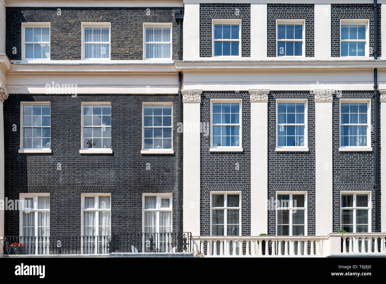 Grauen Backsteinhäusern im Eaton Place, Belgravia, London, England Stockfoto