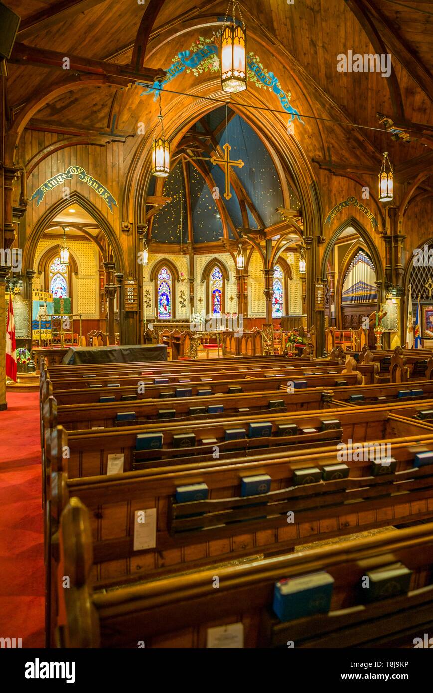 Kanada, Nova Scotia, Lunenburg, Unesco Weltkulturerbe Fischerdorf, St. John's Anglikanische Kirche, im Jahre 1753 erbaut und wurde nach dem Brand von 2001, innen Stockfoto