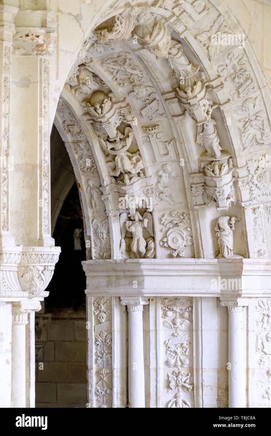 Frankreich, Maine et Loire, Fontevraud l'Abbaye, Tal der Loire, Weltkulturerbe der UNESCO, Abtei von Fontevraud, datiert 12-17 Jh., Kloster St. Maria oder Große Kreuzgang, Kapitelsaal Stockfoto