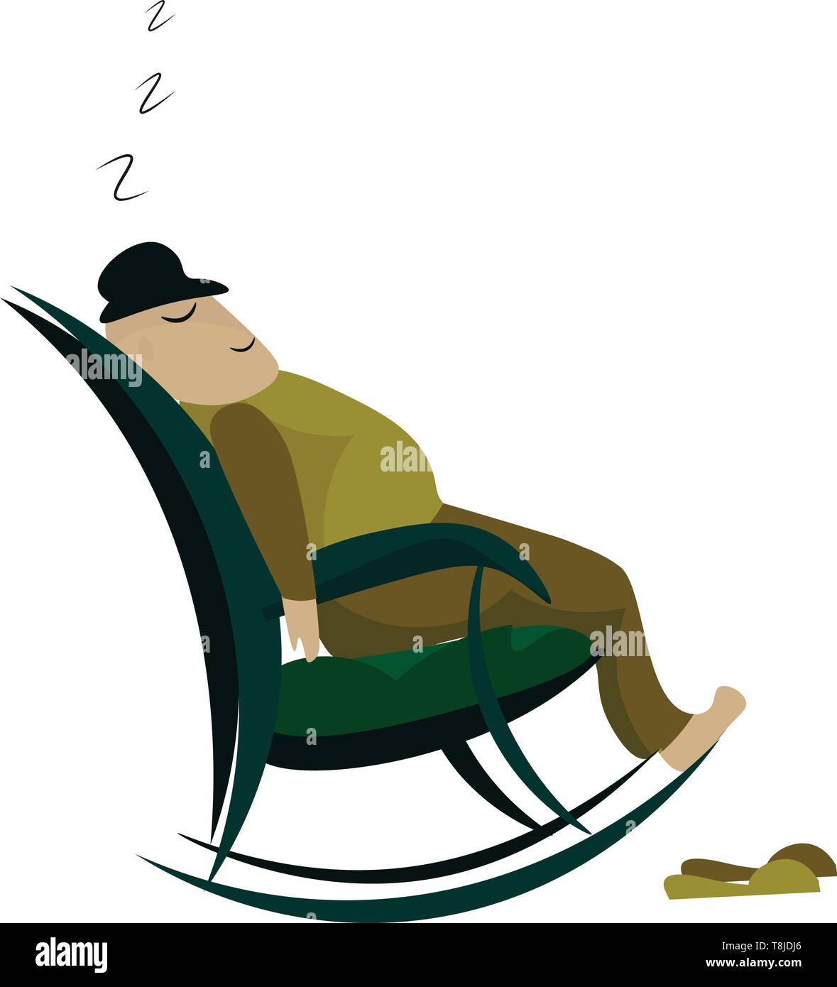 Ein Mann ein Nickerchen auf einem grünen Schaukelstuhl, Vector, Farbe, Zeichnung oder Abbildung. Stock Vektor
