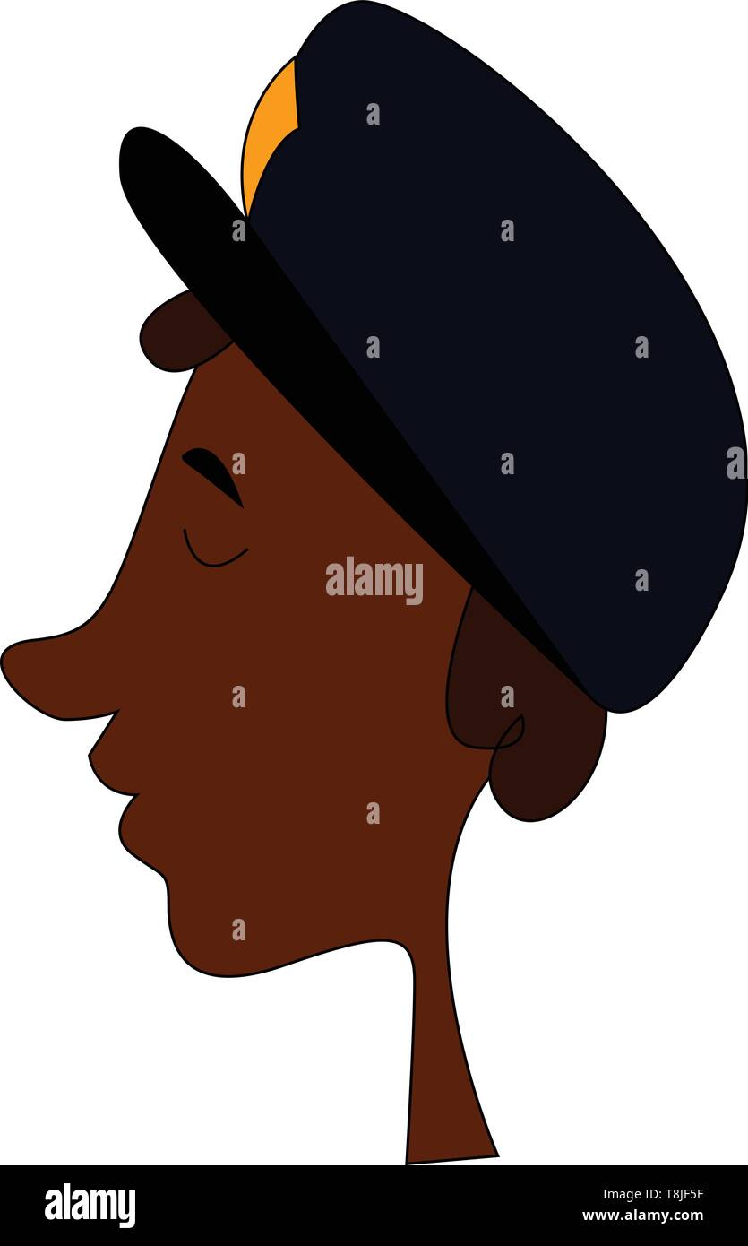 Ein Polizist trägt einen braunen Hut mit einem orange Symbol, Vector, Farbe, Zeichnung oder Abbildung. Stock Vektor